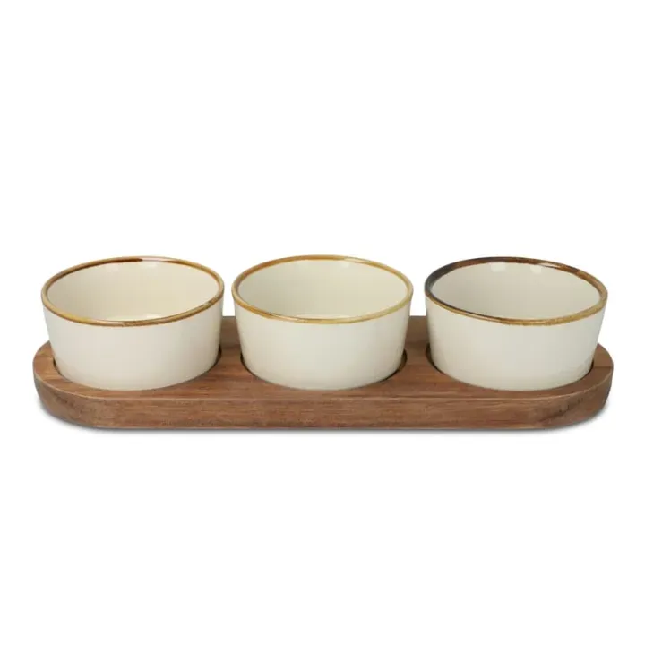InSideOut Wooden stand with 3 ceramic round bowls - LT57208 (N0054)